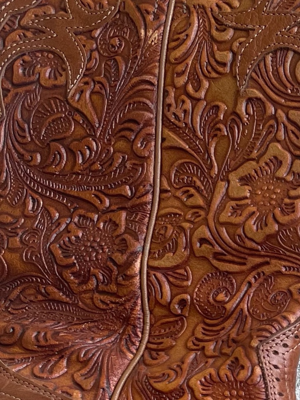 Boulet Brown Leather Tooled Floral Cowboy Boots 8C 2015 Western Festival Cowgirl - Picture 2 of 7